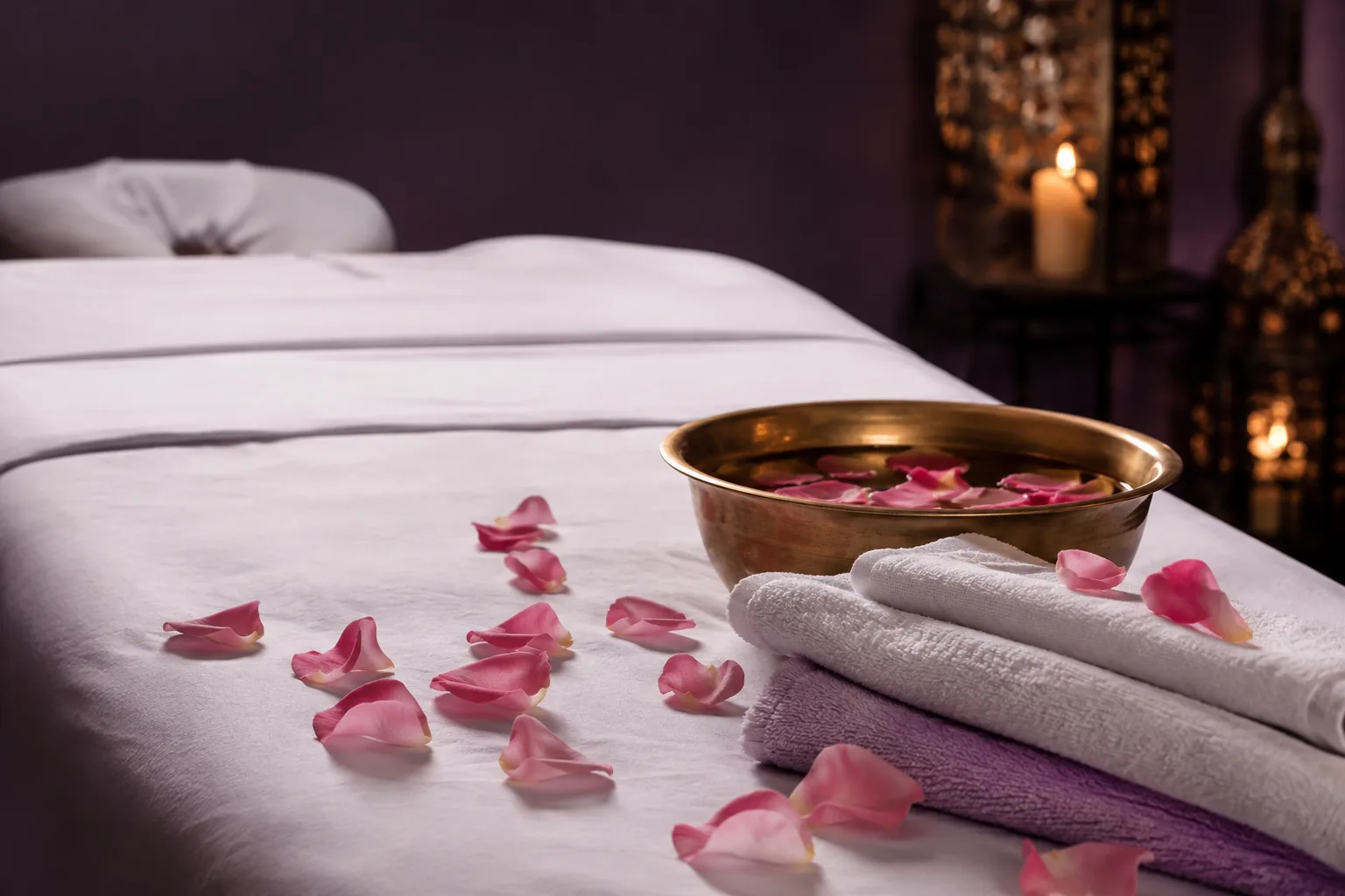 Seans öncesi hazırlanmış masaj masası — Lila Spa, Bakırköy misafirlerine hizmet veren salon